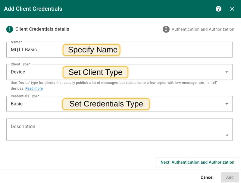 Fill in Name and Credentials Type