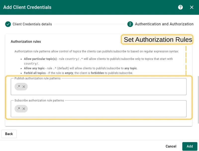 Set Authorization rules
