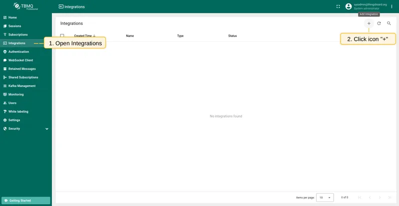 Navigate to Integrations page and click the plus icon