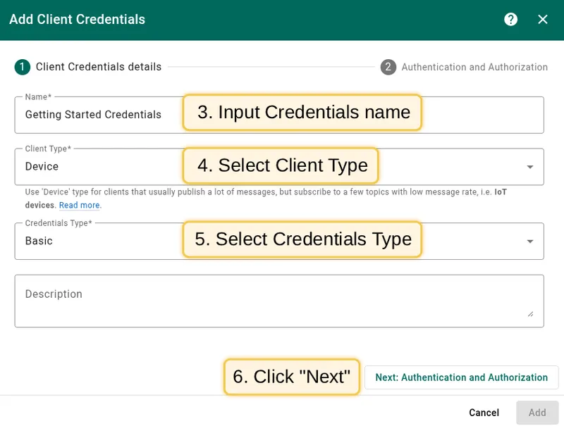 Enter credentials name