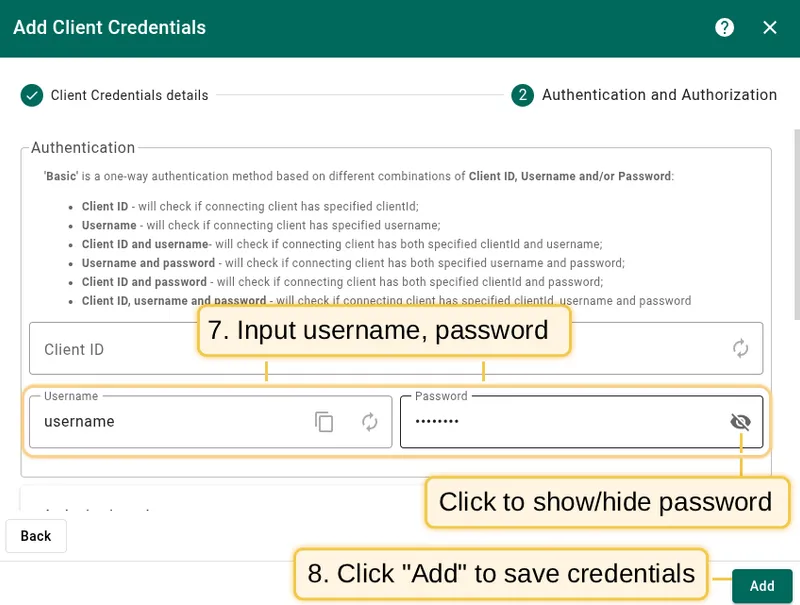 Enter username and password