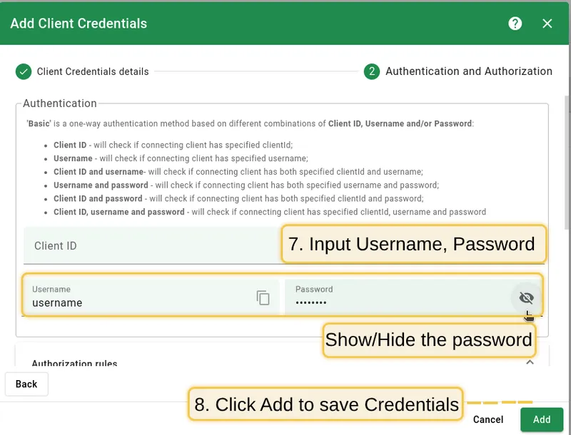 Enter username and password