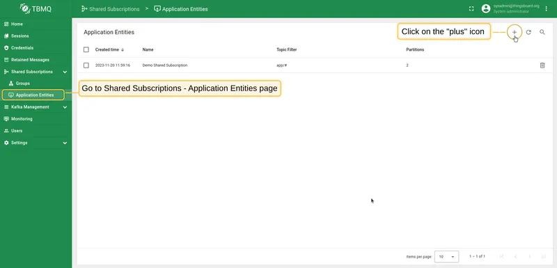 Open Shared Subscriptions page and click the plus icon