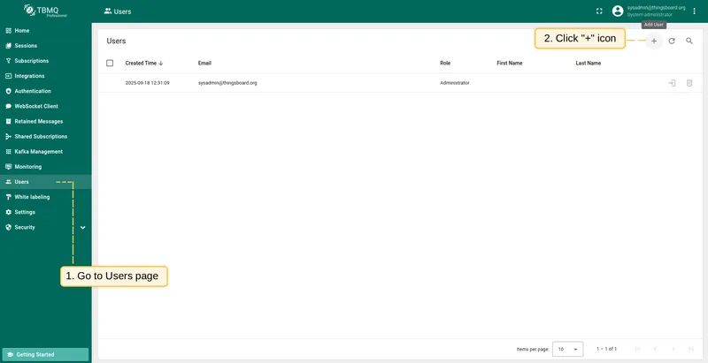 Navigate to Users page and click the plus icon