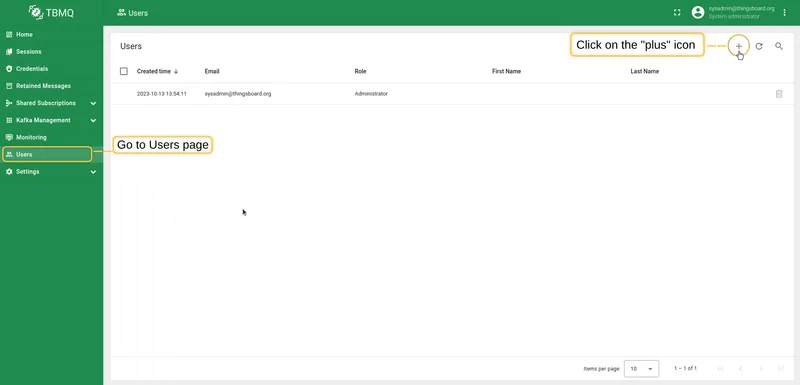 Navigate to Users page and click the plus icon
