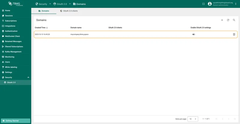 Domain registered successfully