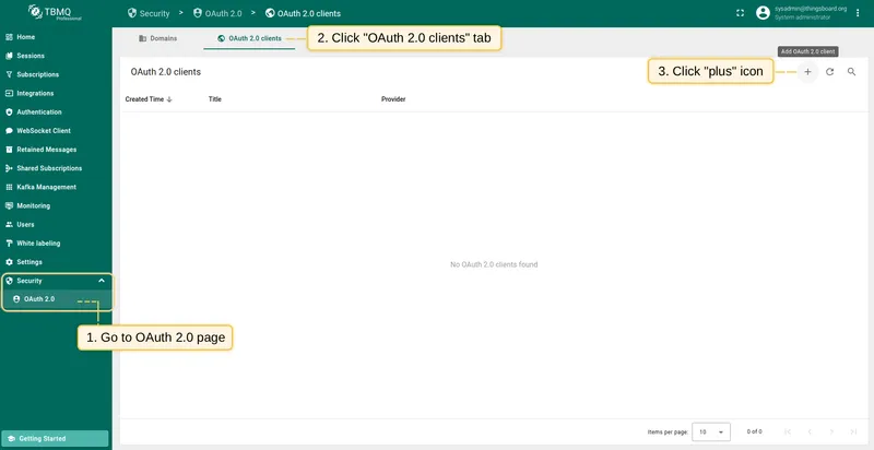 Navigate to OAuth 2.0 clients tab and click plus icon