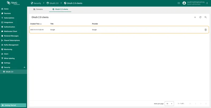 New OAuth 2.0 client added successfully
