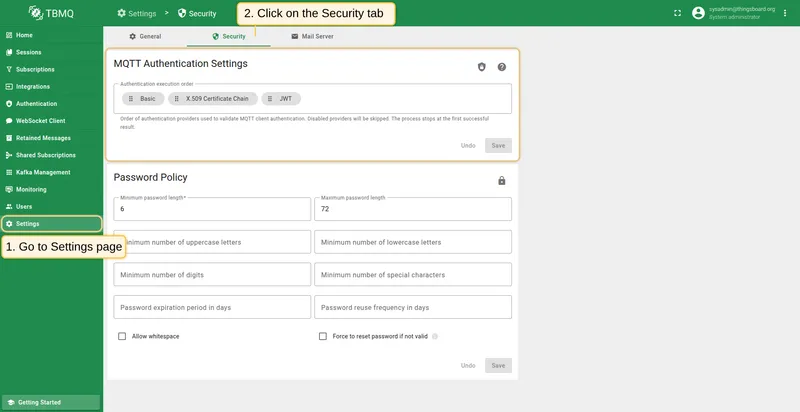 Authentication Execution Order settings