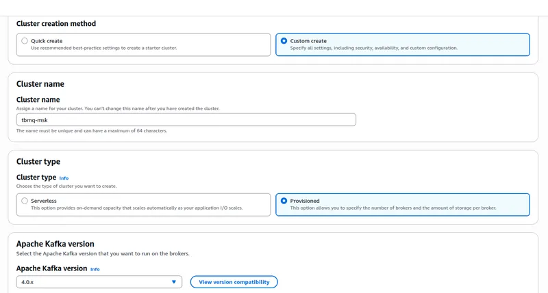 AWS MSK - create cluster