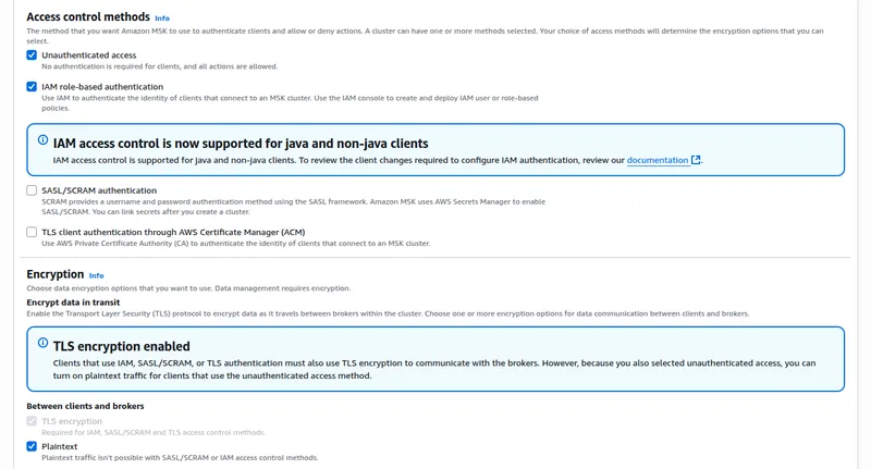 AWS MSK - enable Plaintext communication between clients and brokers
