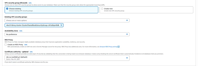 AWS RDS SG - choose eksctl-tbmq-cluster-ClusterSharedNodeSecurityGroup-* security group