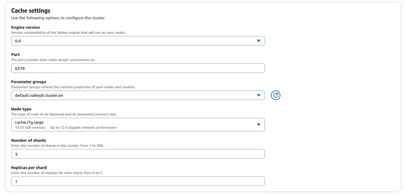 AWS ElastiCache - choose 8.x engine version and appropriate Node type