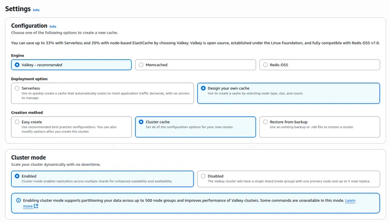 AWS ElastiCache - create Valkey cluster