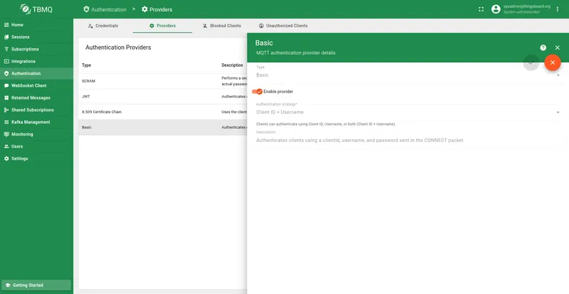 Open the Basic provider configuration page