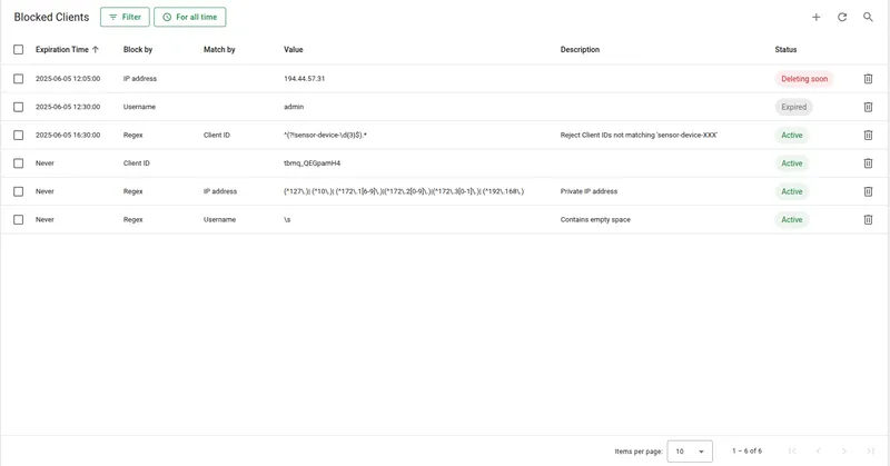 Blocked clients management page in TBMQ