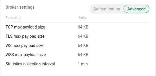 Broker settings Advanced tab
