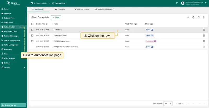Go to Credentials page, click on the row and click Edit