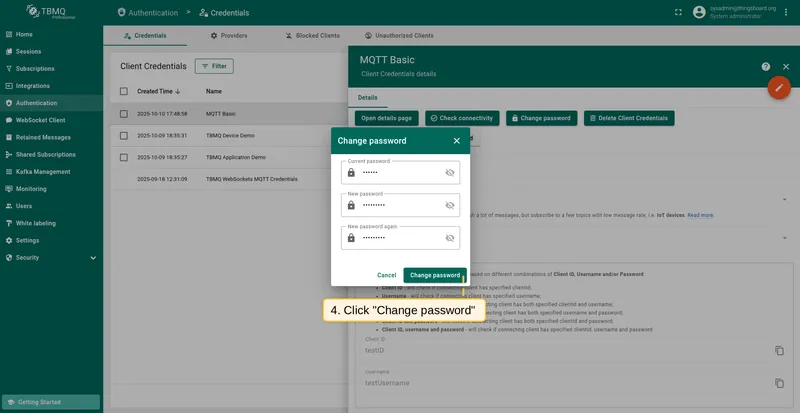 Enter current password, set a new one and click Change password