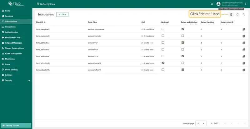 Click Clear empty subscription nodes button in the top right corner