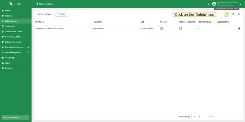 Click Clear empty subscription nodes button in the top right corner