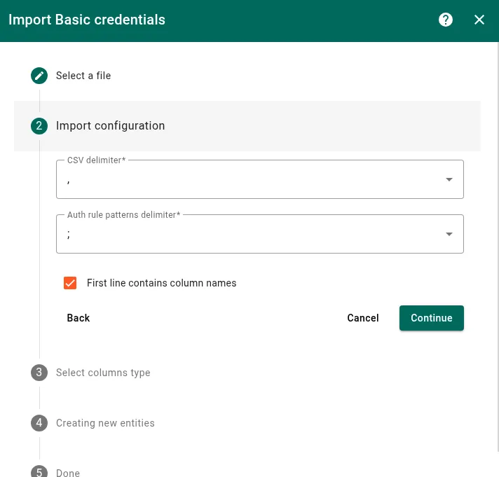 Step 2 — configure CSV delimiter and column name options
