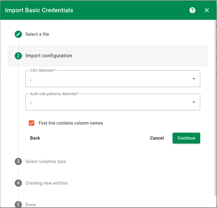 Step 2 — configure CSV delimiter and column name options