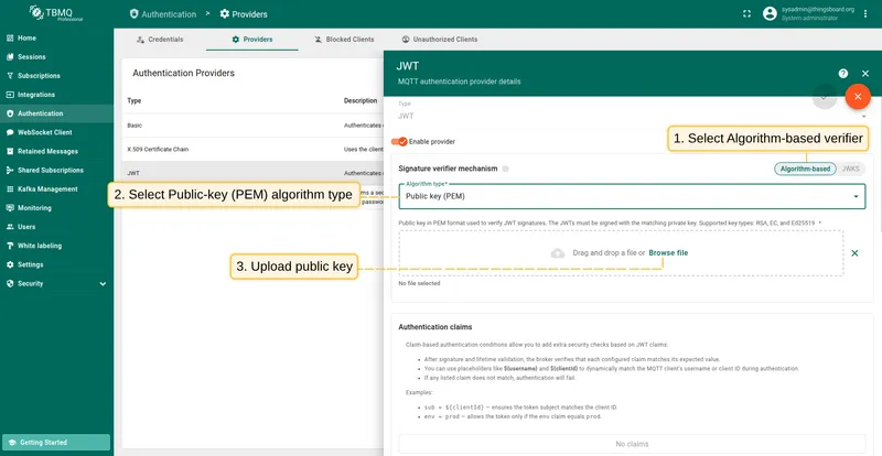 Configure PEM-based signature verifier