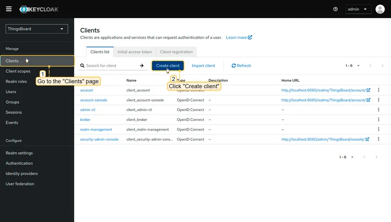 Go to Clients page and click Create client