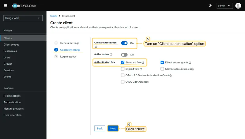 Enable Client authentication and Standard flow