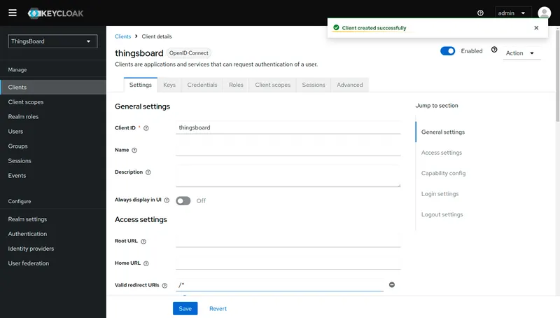 Keycloak client created successfully