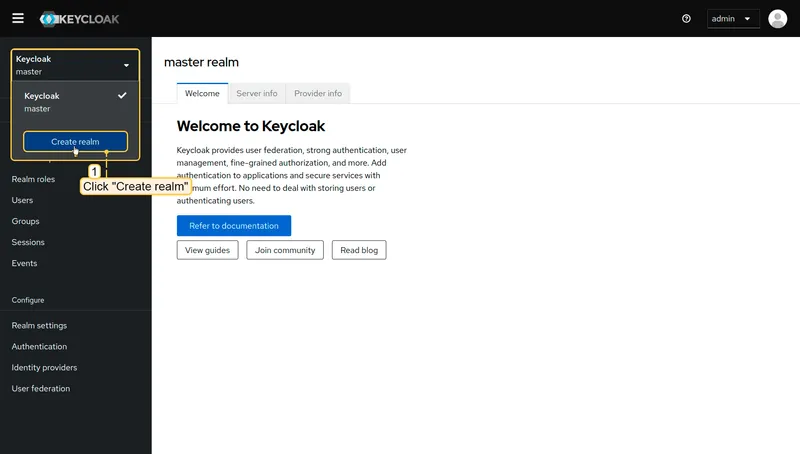 Click Create realm in Keycloak