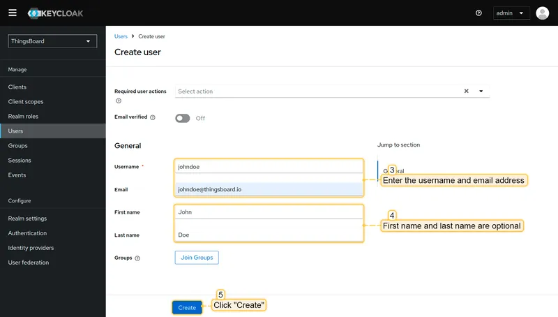 Enter username and email address