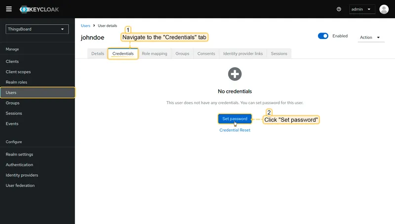 Navigate to Credentials tab and click Set password