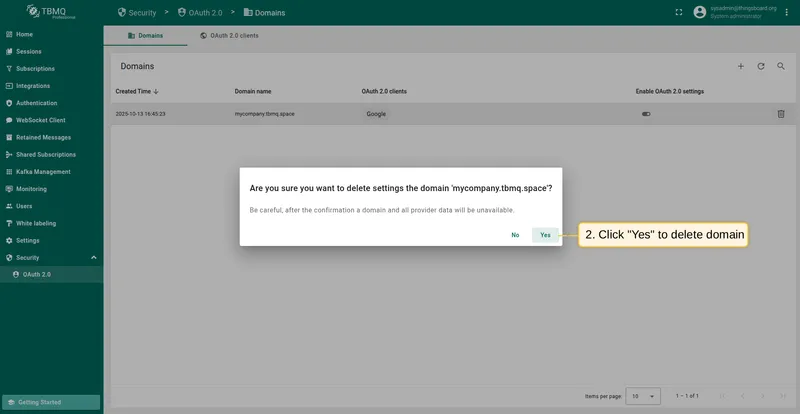 Confirm domain deletion