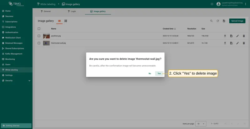 Confirm image deletion dialog