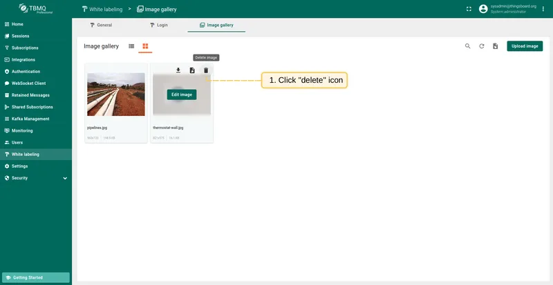 Hover over image and click Delete image icon in grid view
