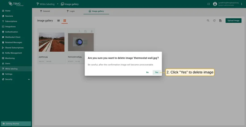 Confirm image deletion dialog