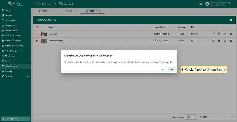 Confirm bulk image deletion dialog