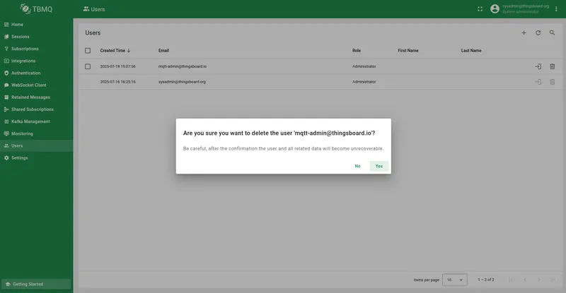 Confirm deletion by clicking Yes