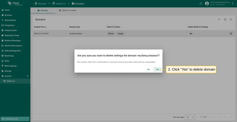 Confirm domain deletion