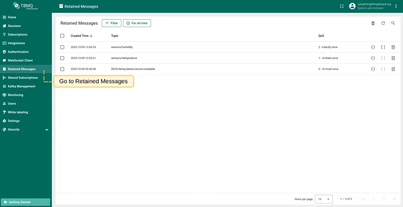 Navigate to the "Retained Messages" page.