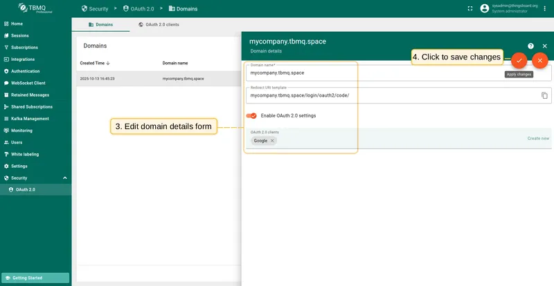 Edit domain settings and apply changes