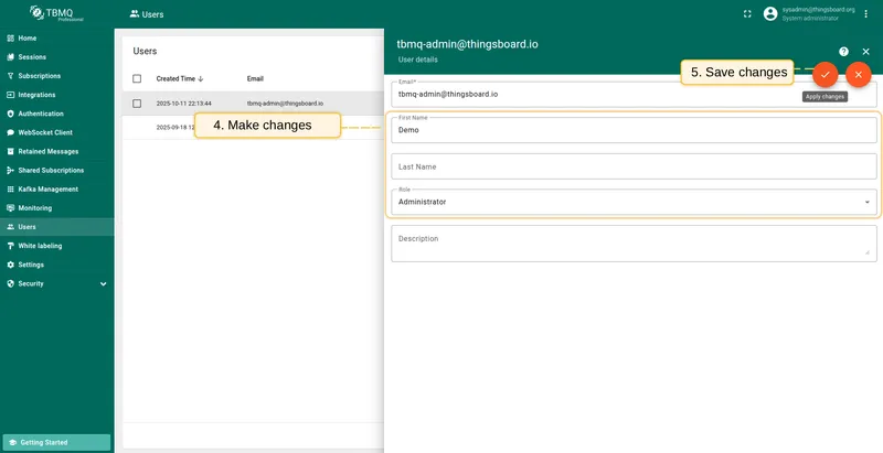 Modify fields and click Apply changes