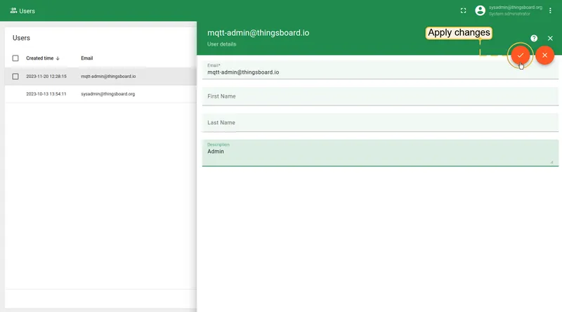 Modify fields and click Apply changes