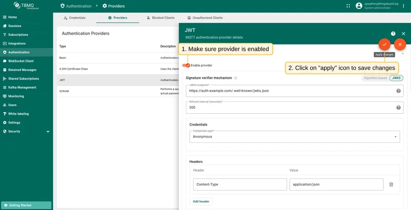 Enable and save the JWT authentication provider