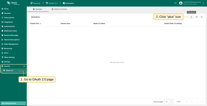 Add new domain in TBMQ OAuth 2.0 page