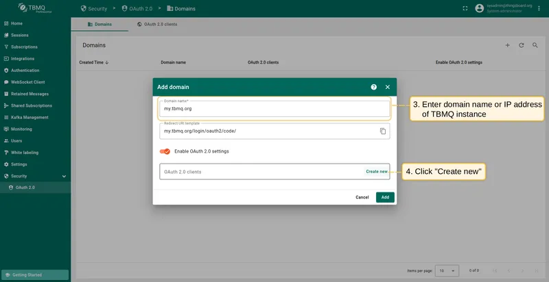 Enter domain name and create new OAuth 2.0 client