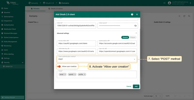 Configure General block settings for Google OAuth 2.0 client