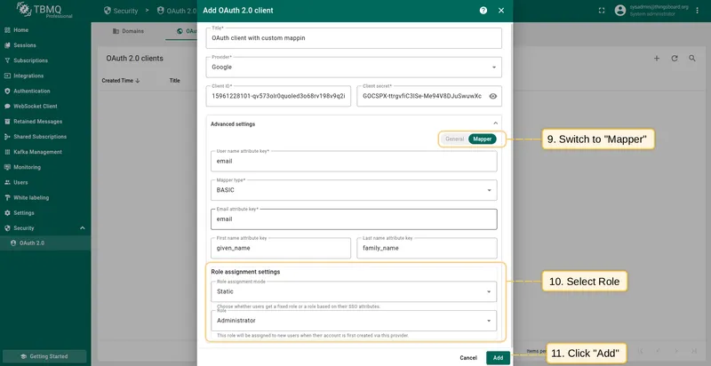 Configure mapper block for Google OAuth 2.0 client